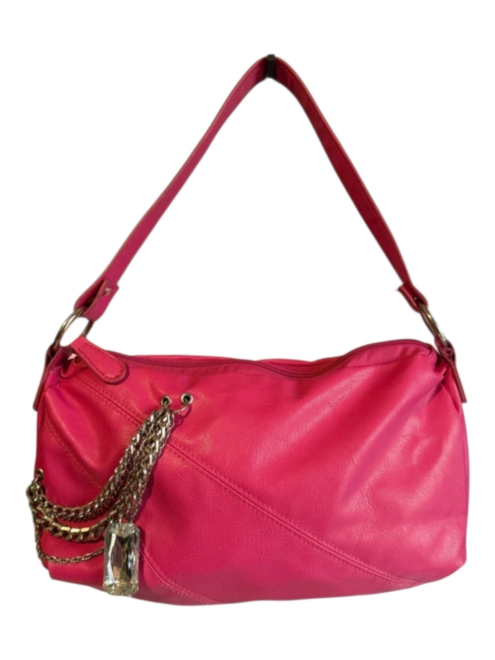Candie's Vintage Y2K Pink Faux Leather Shoulder Bag W/ Silver-Tone Chains